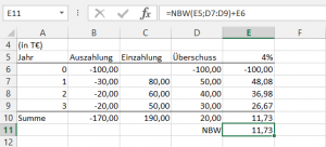 Zum Vergrößern bitte auf das Bild klicken Beispiel 12: Kapitalwert