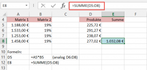 Zum Vergrößern bitte auf das Bild klicken Beispiel 2: Matrix 1 und Matrix 2