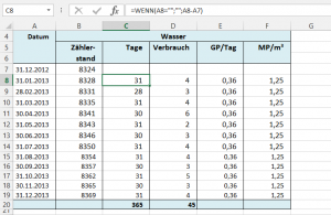 Zum Vergrößern bitte auf das Bild klicken Beispiel 3: Wasserkosten