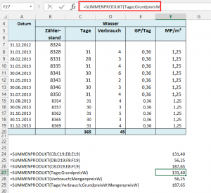 Zum Vergrößern bitte auf das Bild klicken Beispiel 3: Einsatz von SUMMENPRODUKT