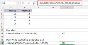 Zum Vergrößern bitte auf das Bild klicken SUMMENPRODUKT mit Bedingungen (Variante 1)
