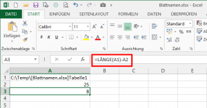 Zum Vergrößern bitte auf das Bild klicken Länge des Blattnamens ermitteln