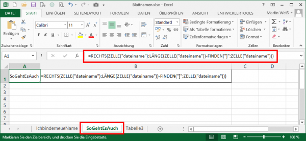Wie heißt du? Den Namen des Arbeitsblattes in Excel ermitteln | Der ...