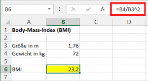 Zum Vergrößern bitte auf das Bild klicken Berechnung des BMI