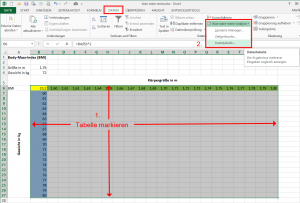 Zum Vergrößern bitte auf das Bild klicken Datentabelle erstellen