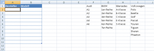 Zum Vergrößern bitte auf das Bild klicken Beispieltabelle: Hersteller und Modelle