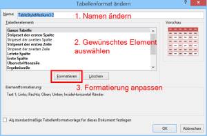 Zum Vergrößern bitte auf das Bild klicken Format für jedes Element bestimmen