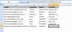 Zum Vergrößern bitte auf das Bild klicken Ergebnis: Getrennte Namensliste