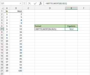 Die MITTELWERT-Funktion