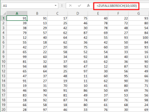 Zum Vergrößern bitte auf das Bild klicken Beispieltabelle mit ZUFALLSBEREICH()