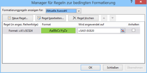 Zum Vergrößern bitte auf das Bild klicken Regel für die bedingte Formatierung