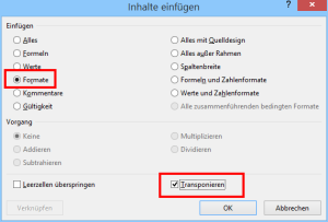 Formate einfügen und transponieren