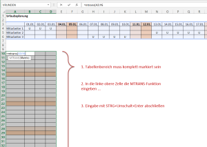 MTRANS-Funktion eingeben
