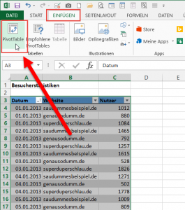 Zum Vergrößern bitte auf das Bild klicken Pivot-Tabelle einfügen