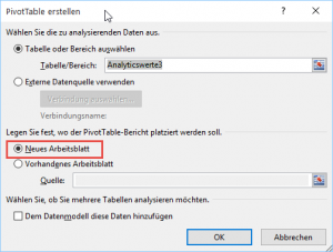 Zum Vergrößern bitte auf das Bild klicken Pivot-Tabelle in neuem Blatt