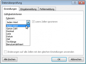 zum Vergrößern bitte auf das Bild klicken Datenüberprüfung Liste
