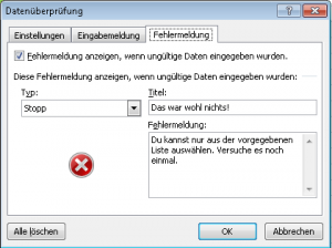 zum Vergrößern bitte auf das Bild klicken Benutzerdefinierte Fehlermeldung