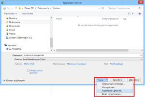Zum Vergrößern bitte auf das Bild klicken Allgemeine Optionen im Speichern-Dialog