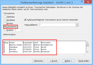 Zum Vergrößern bitte auf das Bild klicken Schritt 2: Trennzeichen